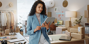 Business owner engaged with an iPad