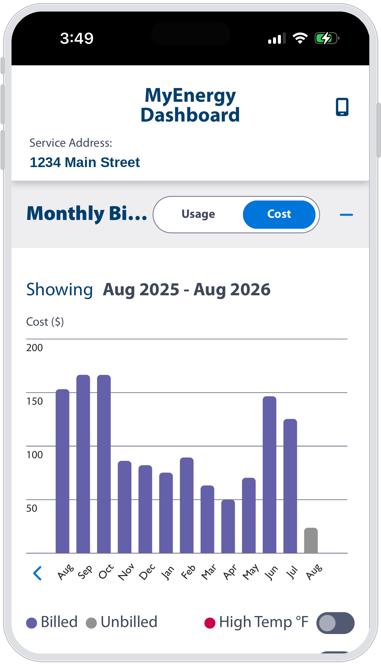 TXU Energy MyEnergy Dashboard usage graph mobile image